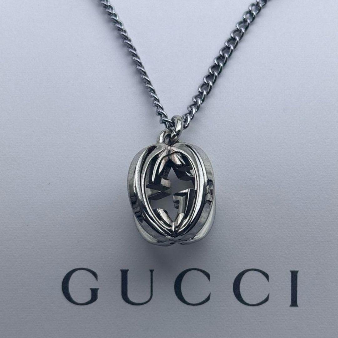 【極美品】GUCCI グッチ 立体 チャーム&ネックレス シルバー GG