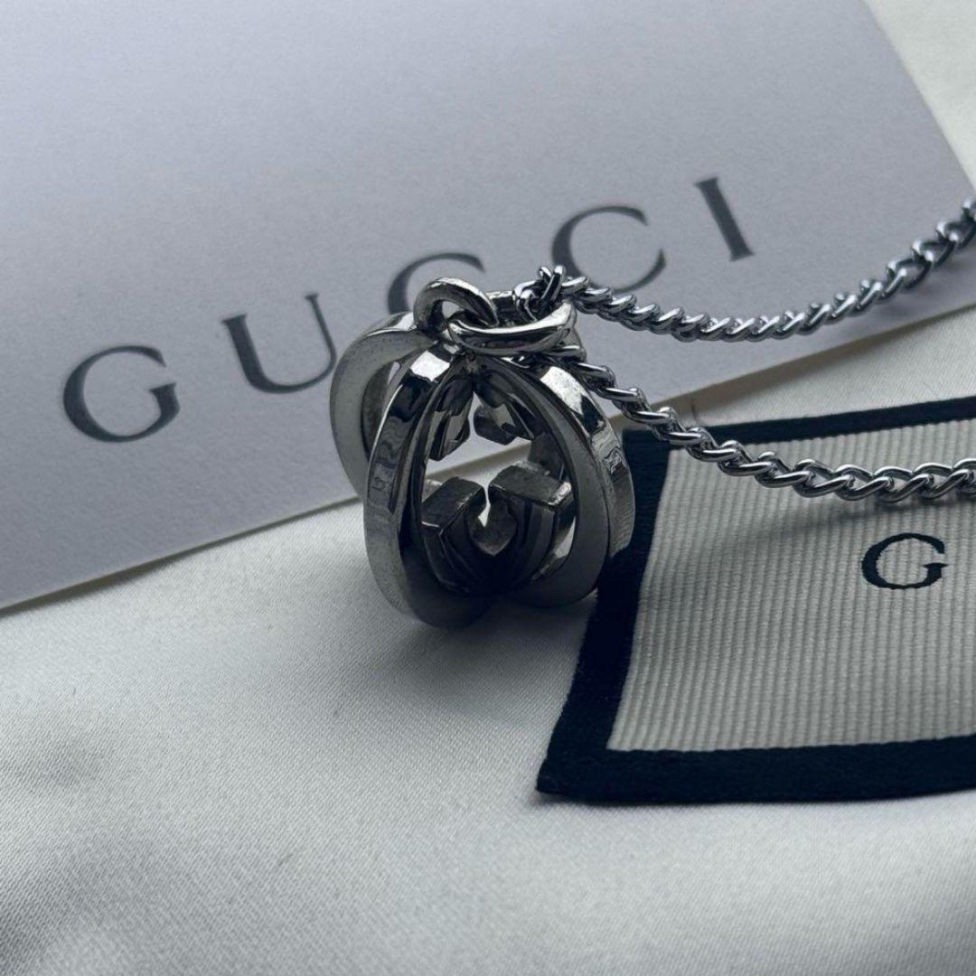 【極美品】GUCCI グッチ 立体 チャーム&ネックレス シルバー GG