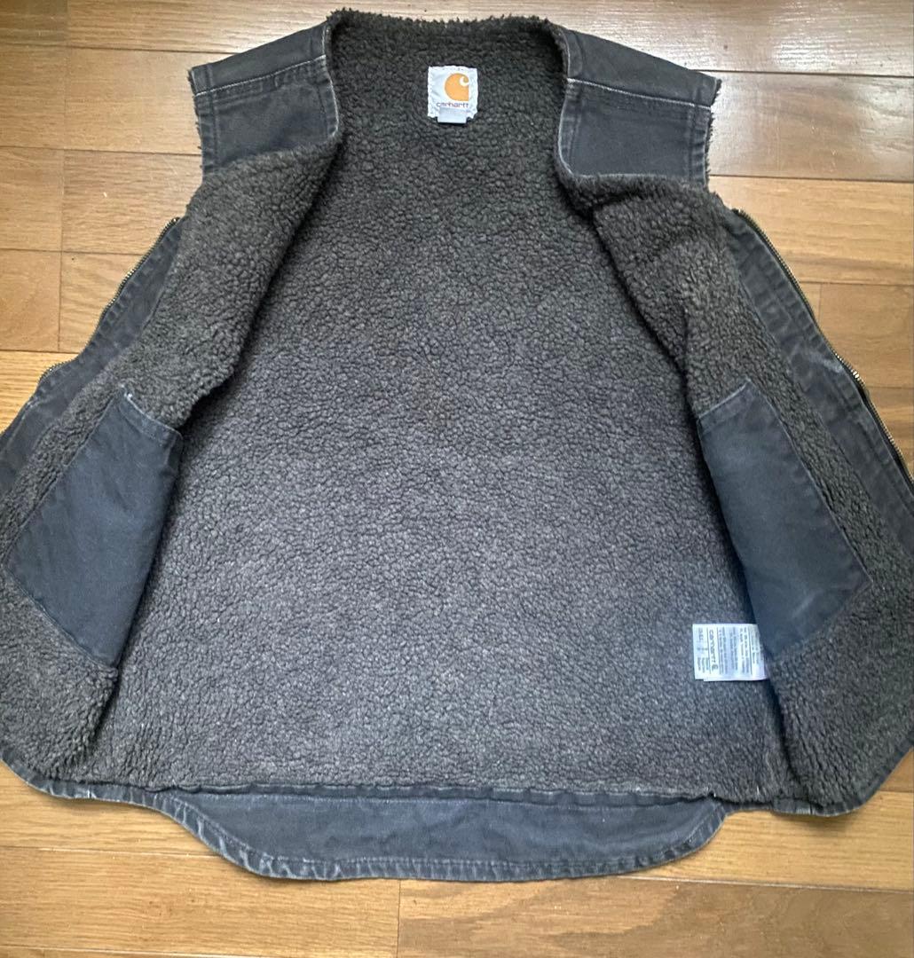 Carhartt ダックベスト S ブラック フェード 古着 ボア カーハート