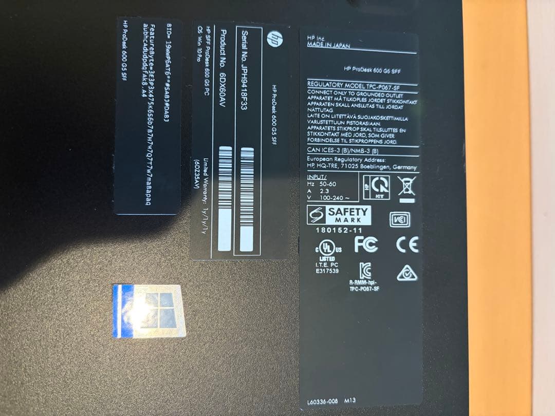 HP ProDesk 600 G5 SFF SSD256G メモリ8G NVNe
