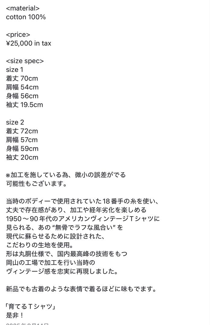 Ｗ　ビンテージT 白1枚　2 OVY