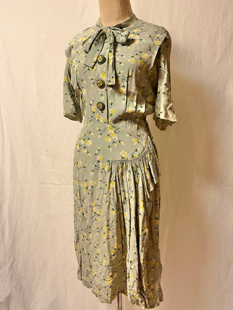 40s 50s Vintage レーヨン ワンピース ドレス ロカビリー