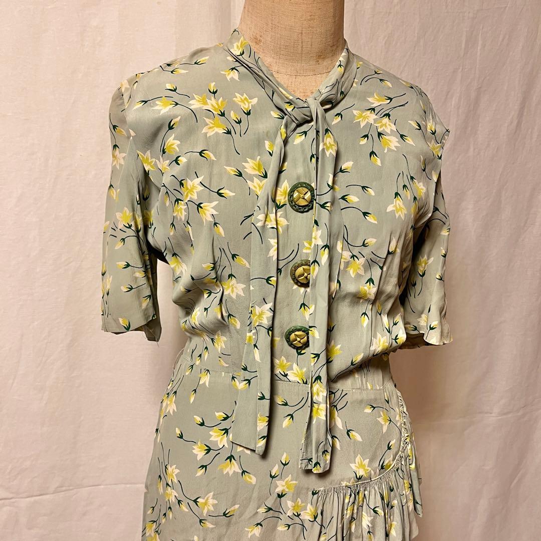 40s 50s Vintage レーヨン ワンピース ドレス ロカビリー