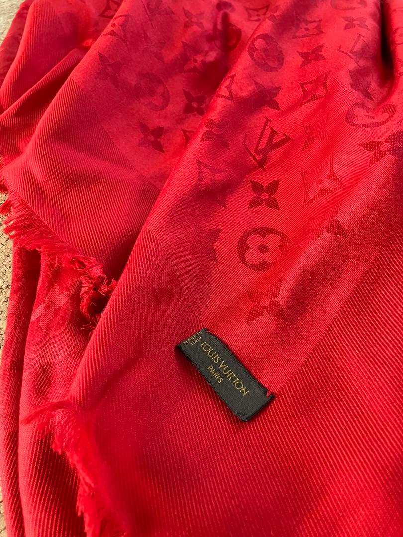 LOUIS VUITTON レッド ストール　シルクウール