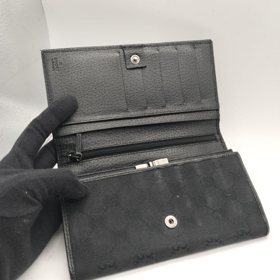 ◎グッチ　長財布　財布　ウォレット　GGキャンバス　がま口　ブラック