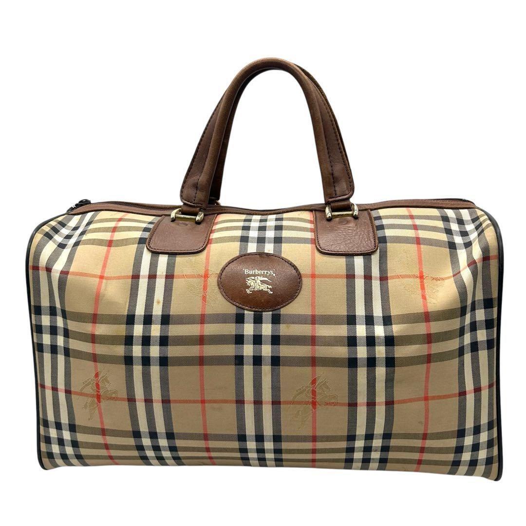 良品 786 BURBERRY ボストンバッグ ノバチェック シャドーホース