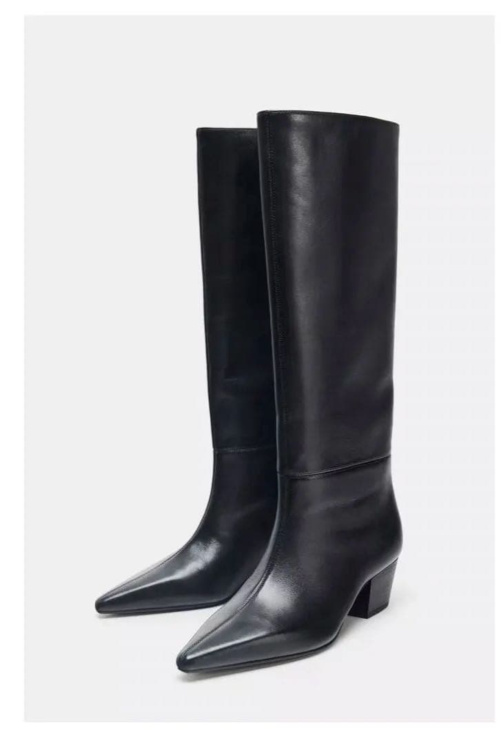 ZARA ポインテッドトゥレザーヒールブーツ　40 26㎝