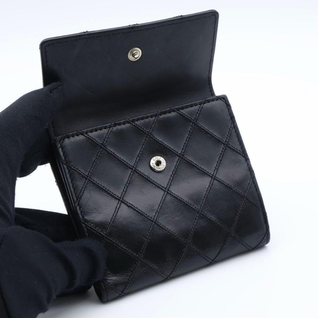 【極美品】CHANEL ビコローレ　Wホック　二つ折り財布　ラムスキン　黒
