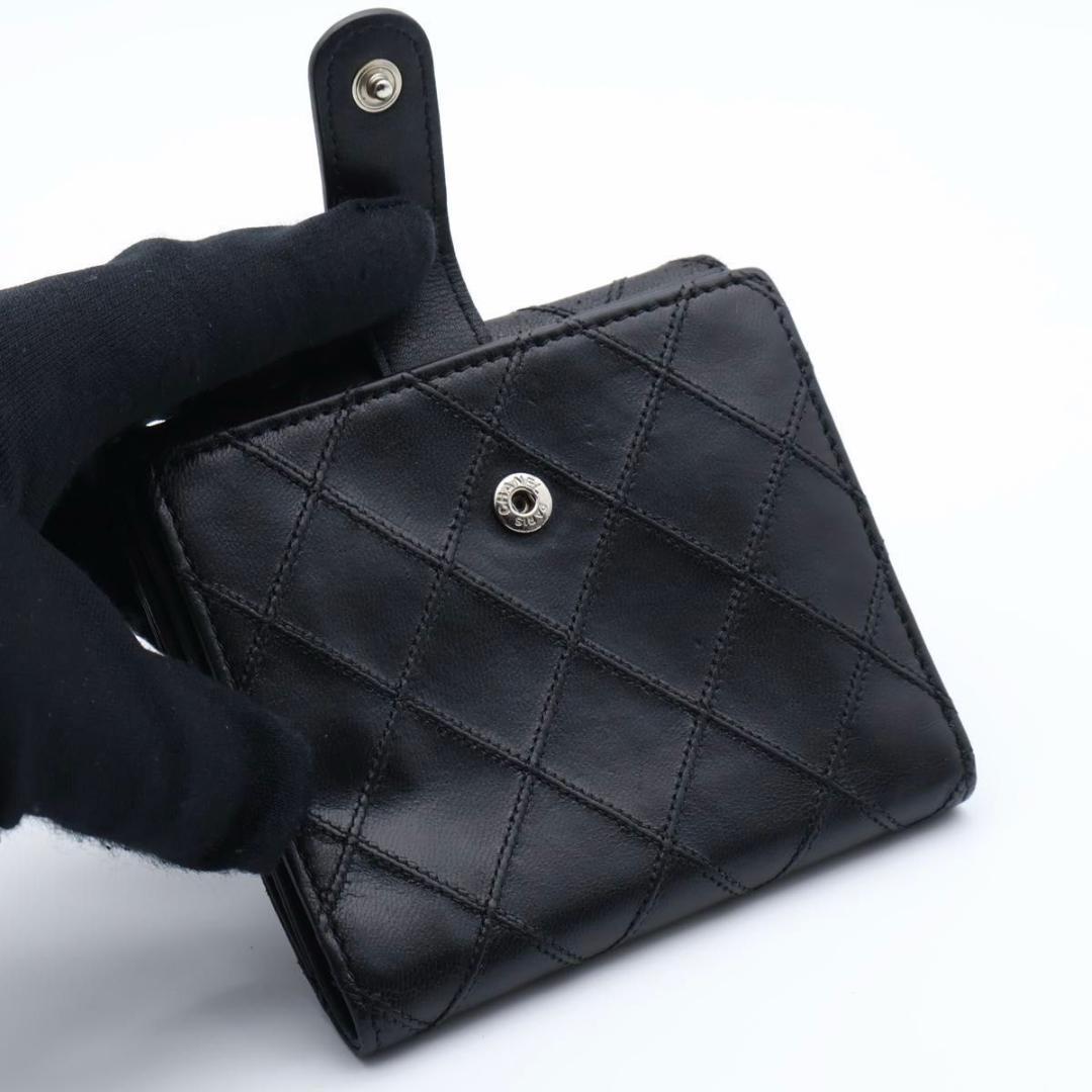 【極美品】CHANEL ビコローレ　Wホック　二つ折り財布　ラムスキン　黒