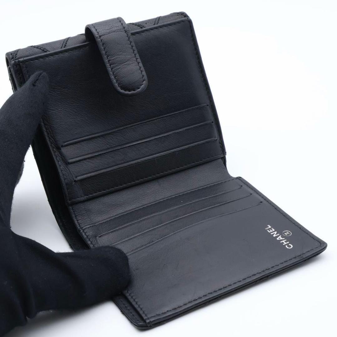 【極美品】CHANEL ビコローレ　Wホック　二つ折り財布　ラムスキン　黒