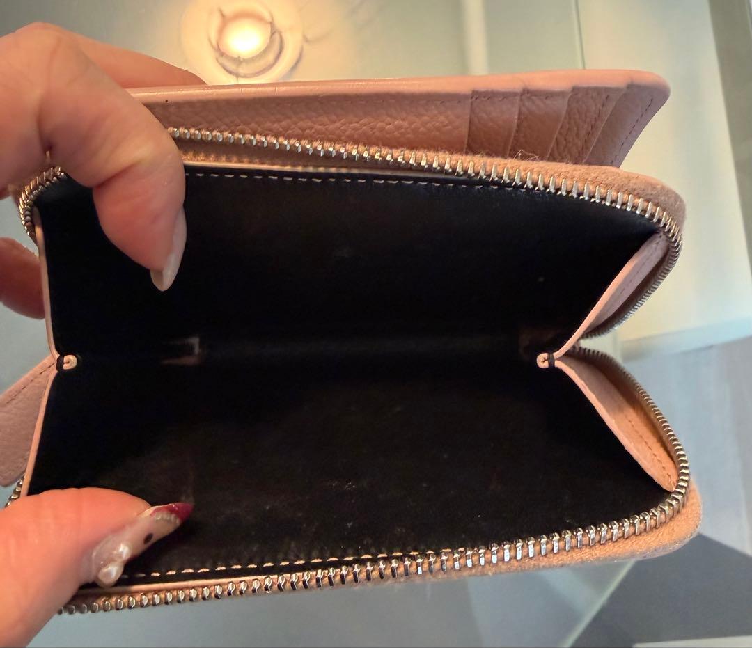 SAINT LAURENT 二つ折り財布ラウンドファスナー ピンクレザー