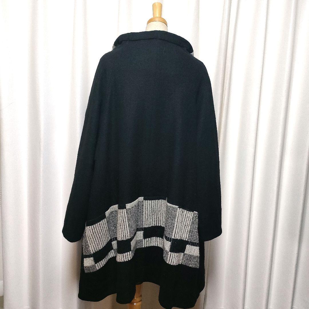 【美品】萌 萠 もゆる 変形 チェック ウールコート 切りっぱなし