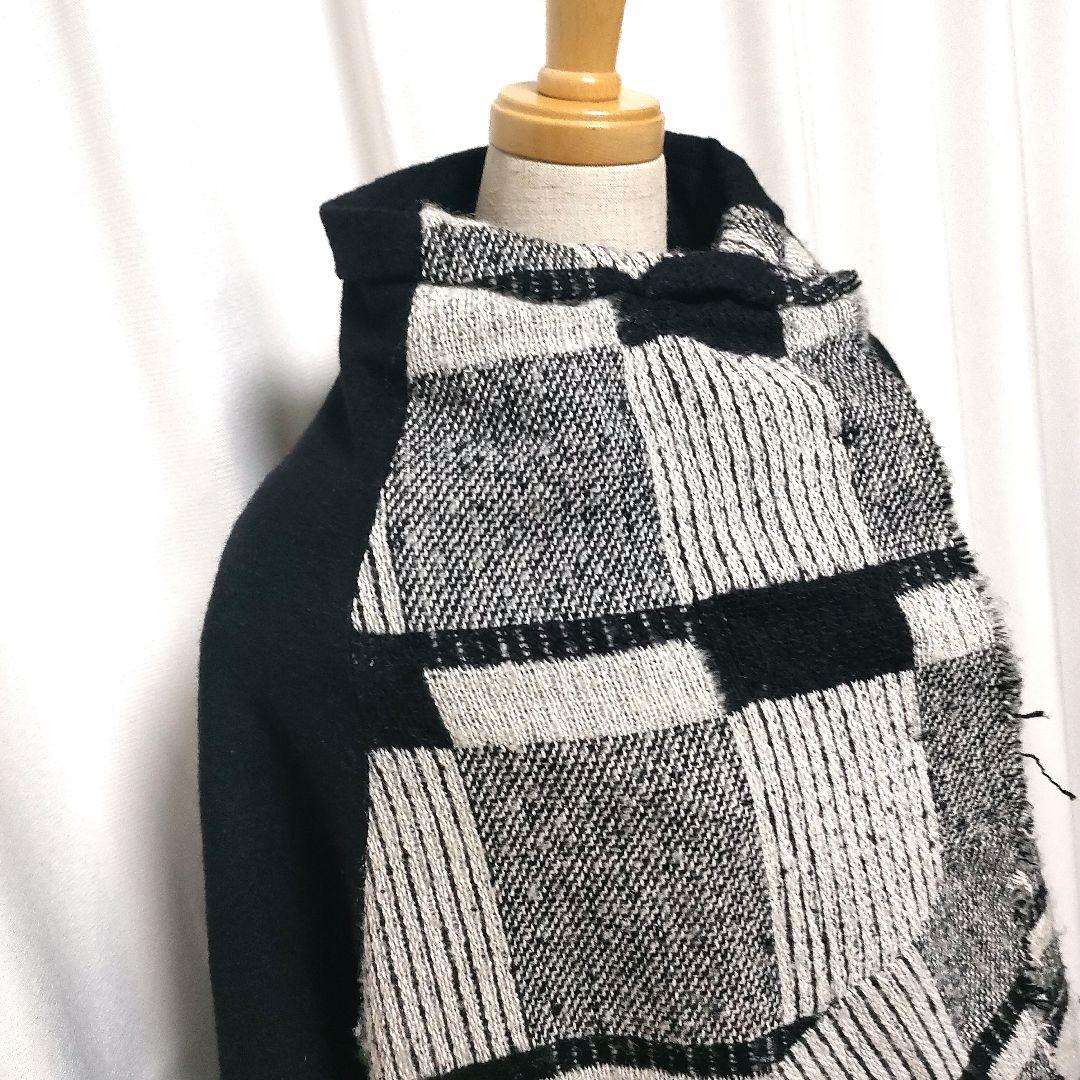 【美品】萌 萠 もゆる 変形 チェック ウールコート 切りっぱなし