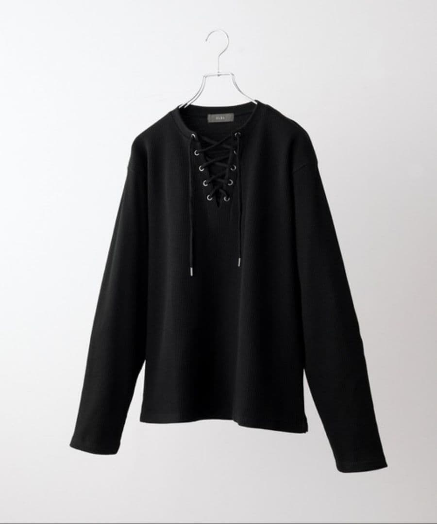 【CLEL】ファンクショナリー サーマルレースアップTシャツ　ブラック　S