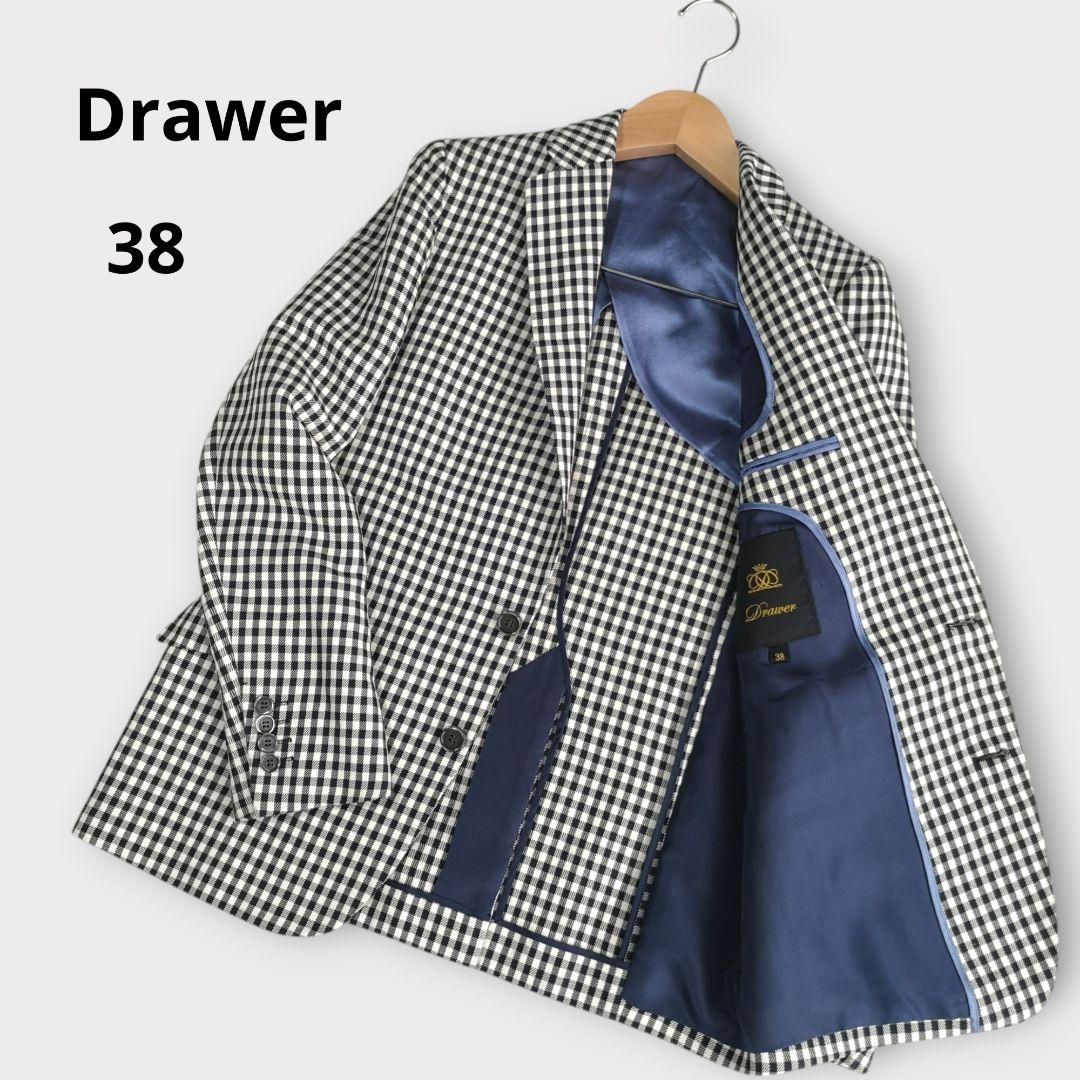 美品 Drawer リネンコットン ギンガムテーラードジャケット