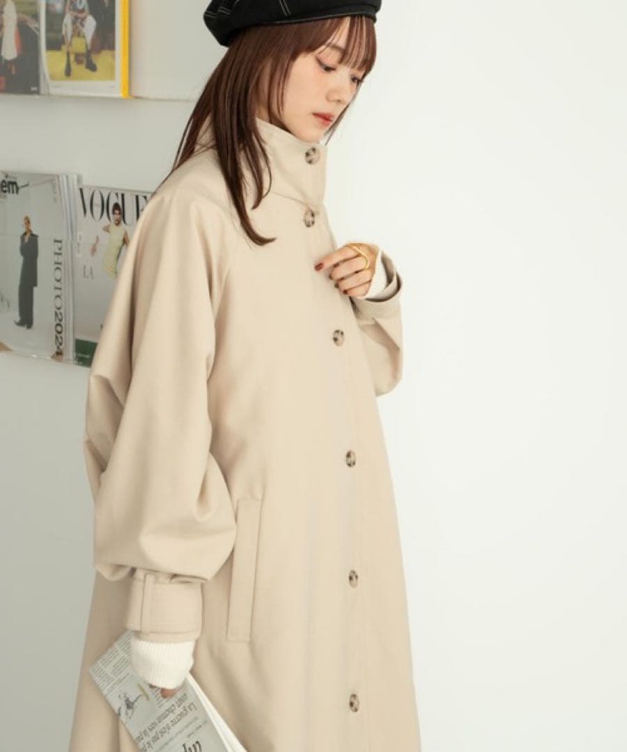 hinari スタンドカラーロングコートS アイボリー