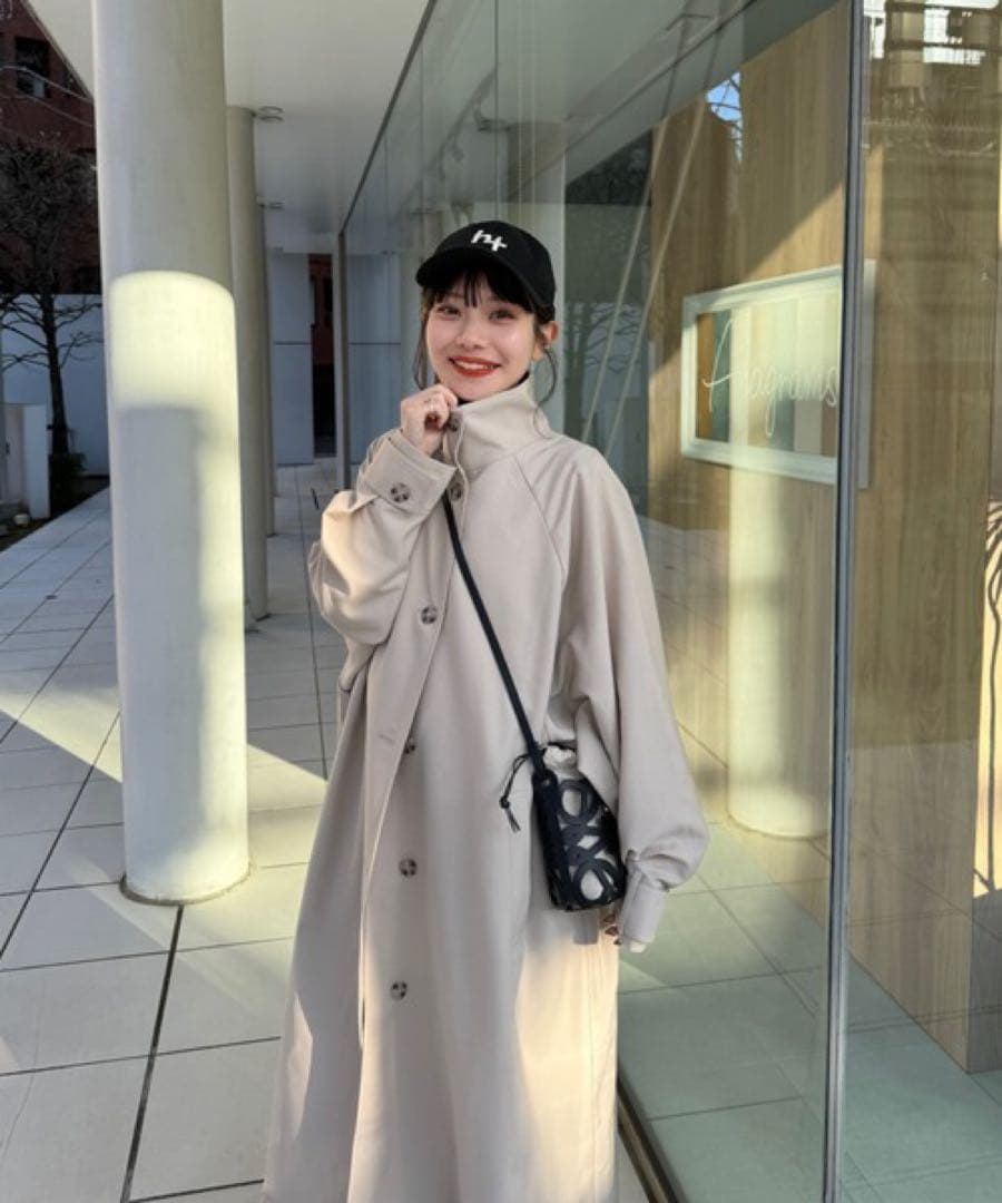 hinari スタンドカラーロングコートS アイボリー