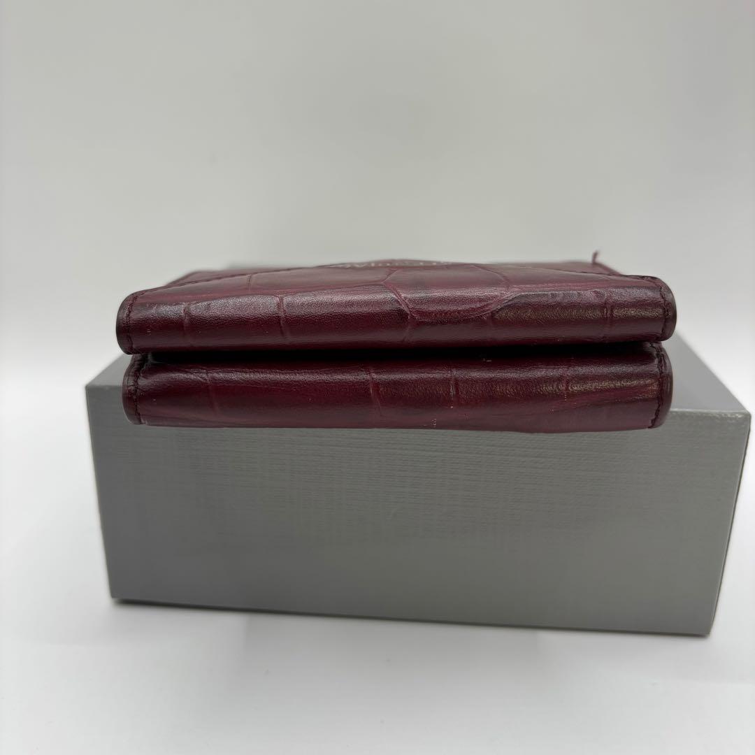 BALENCIAGA 三つ折り財布　クロコ　型押し　ボルドー　財布　レザー