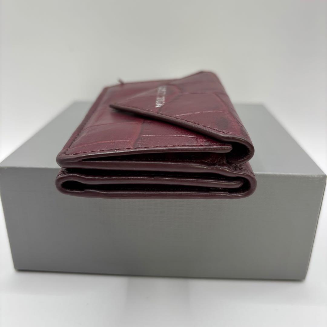 BALENCIAGA 三つ折り財布　クロコ　型押し　ボルドー　財布　レザー