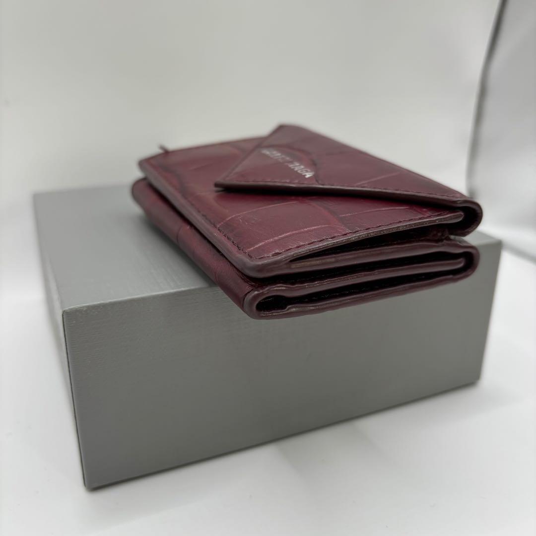 BALENCIAGA 三つ折り財布　クロコ　型押し　ボルドー　財布　レザー