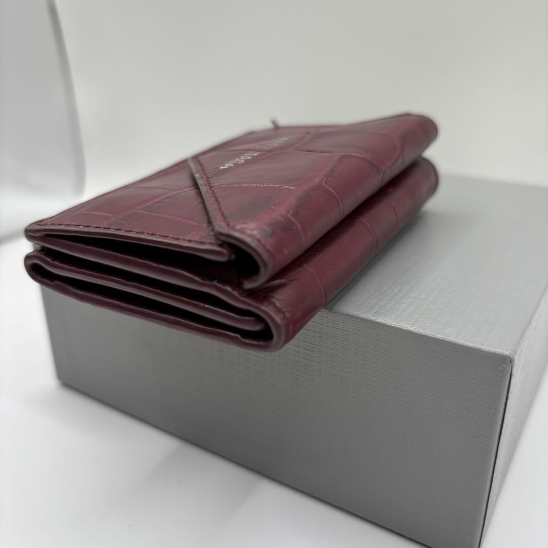 BALENCIAGA 三つ折り財布　クロコ　型押し　ボルドー　財布　レザー