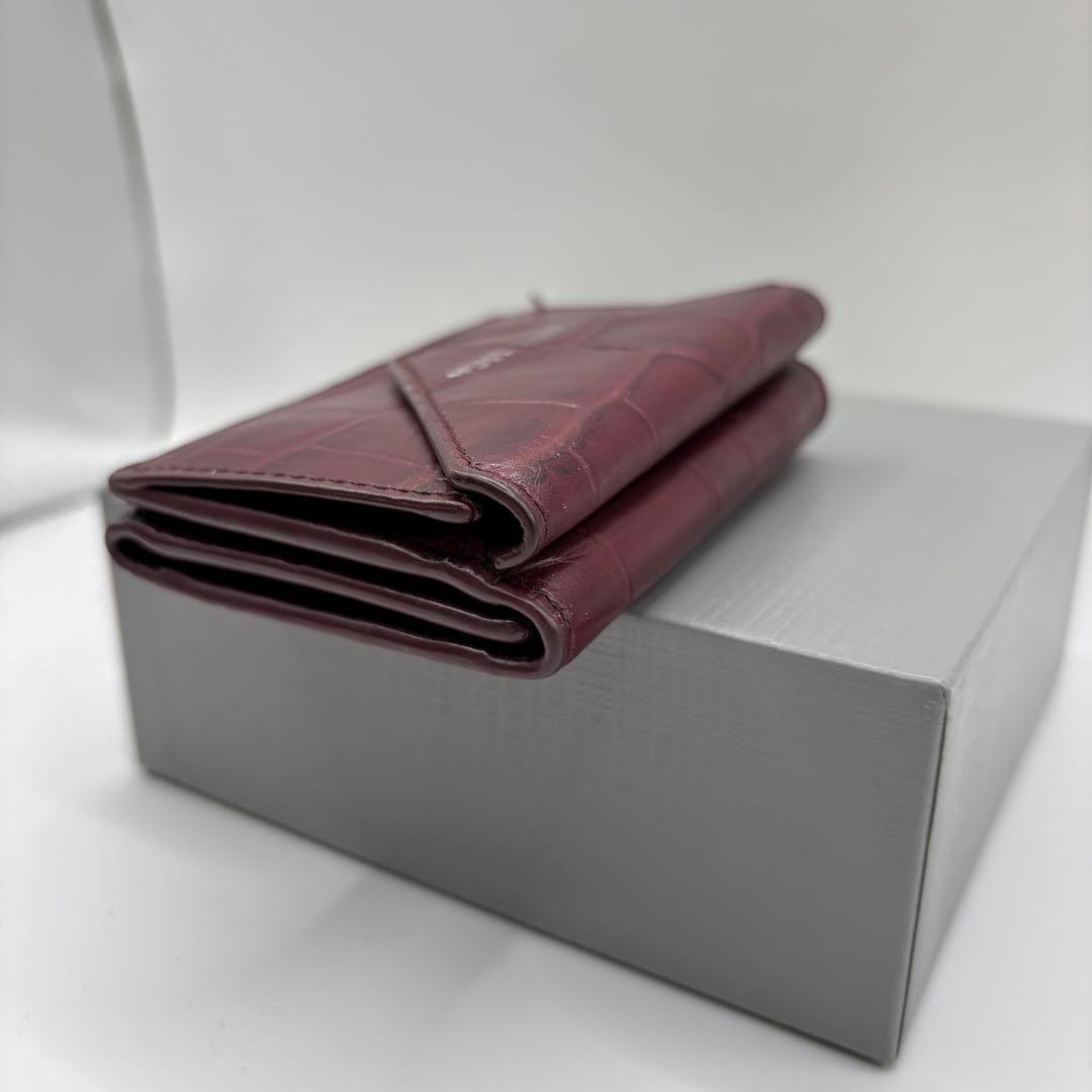 BALENCIAGA 三つ折り財布　クロコ　型押し　ボルドー　財布　レザー