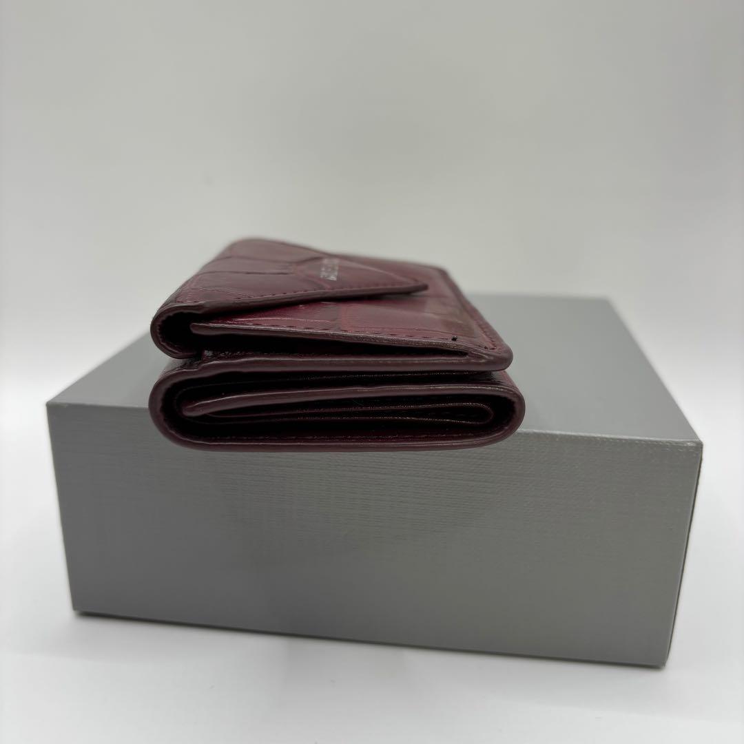 BALENCIAGA 三つ折り財布　クロコ　型押し　ボルドー　財布　レザー