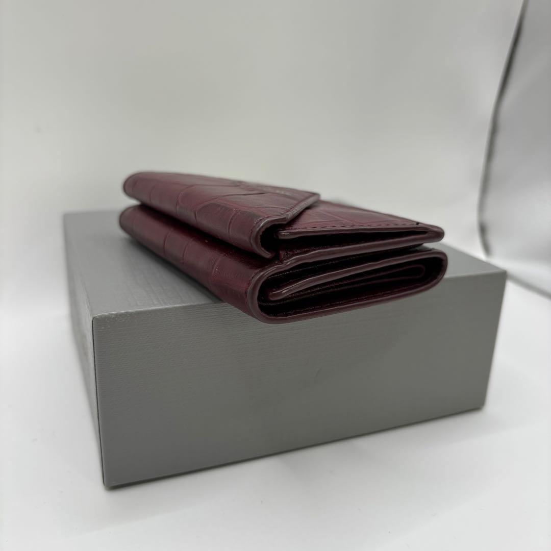 BALENCIAGA 三つ折り財布　クロコ　型押し　ボルドー　財布　レザー