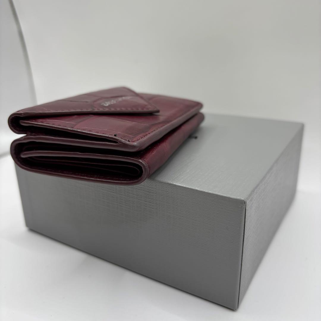BALENCIAGA 三つ折り財布　クロコ　型押し　ボルドー　財布　レザー