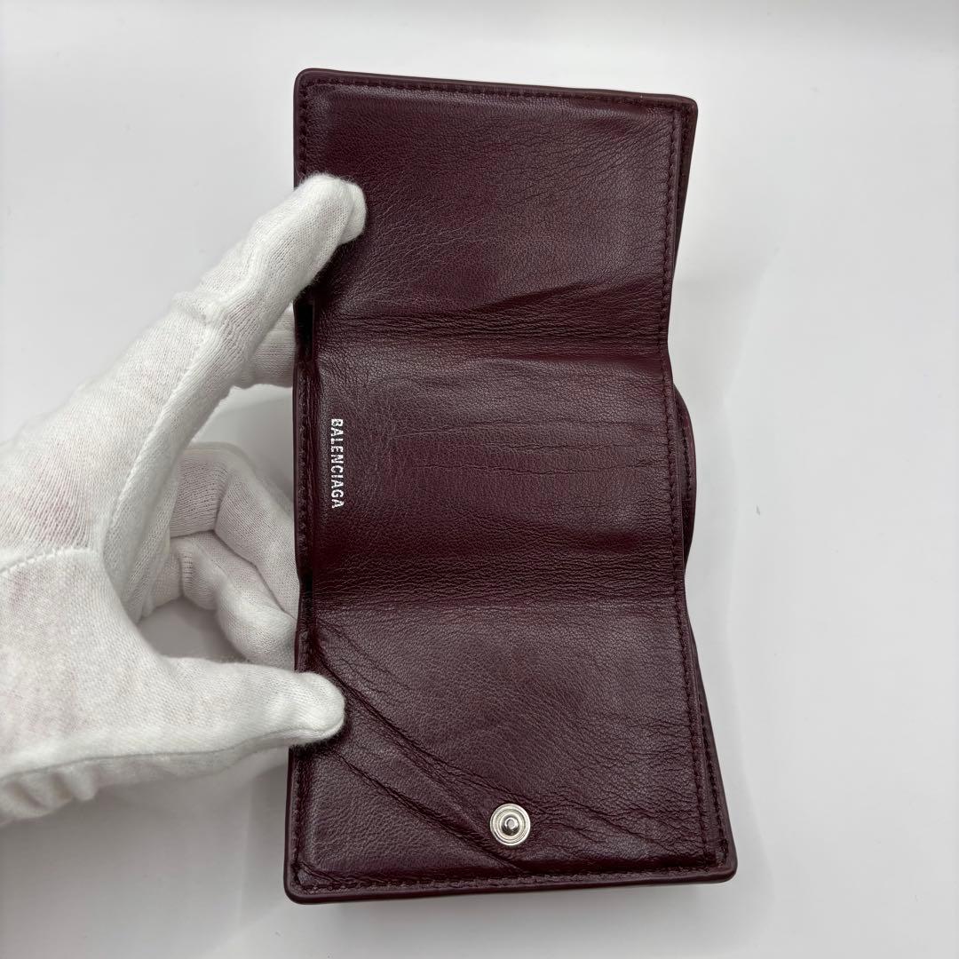 BALENCIAGA 三つ折り財布　クロコ　型押し　ボルドー　財布　レザー