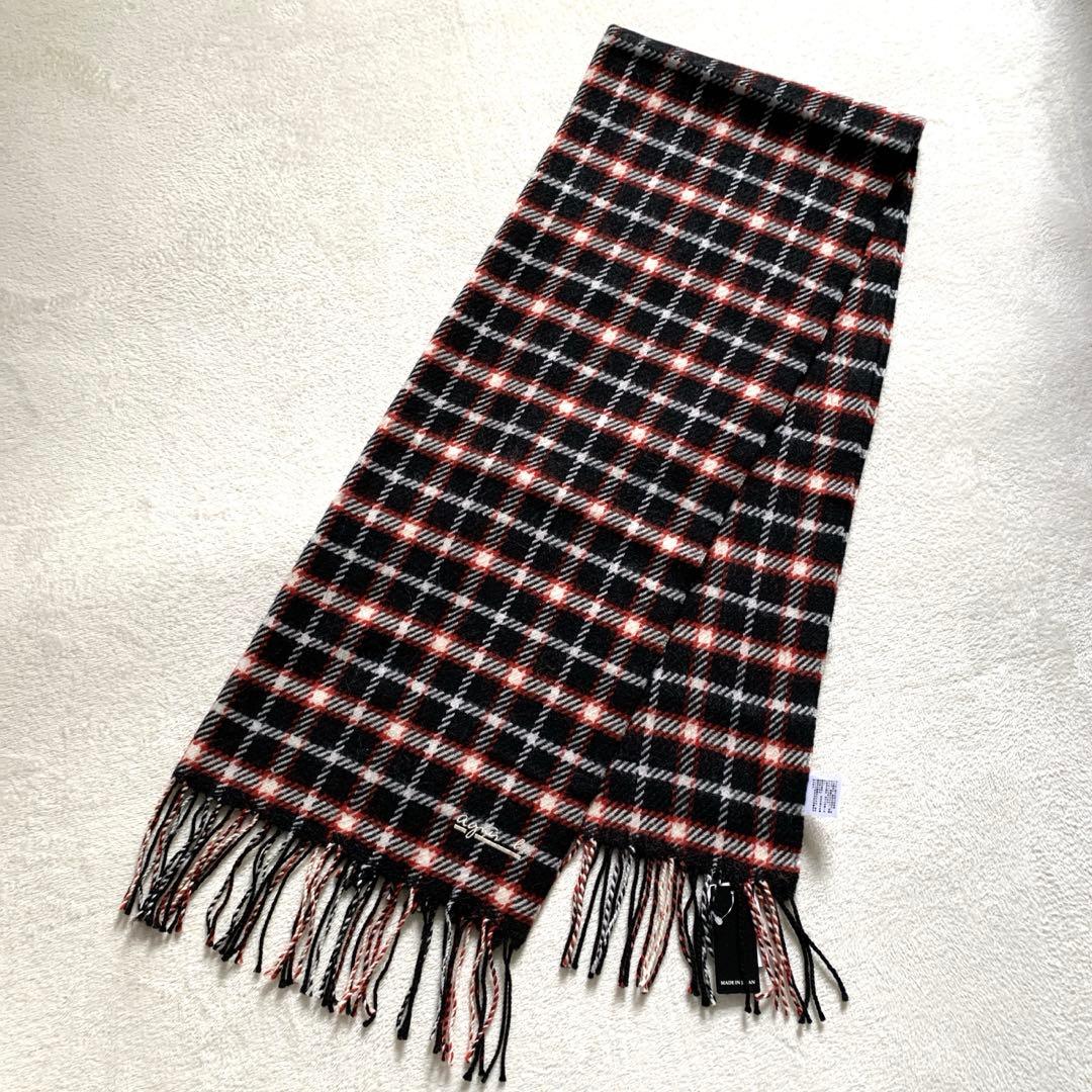 新品タグ　agnes b. アニエスベー　ウールマフラー　大判ストール　チェック