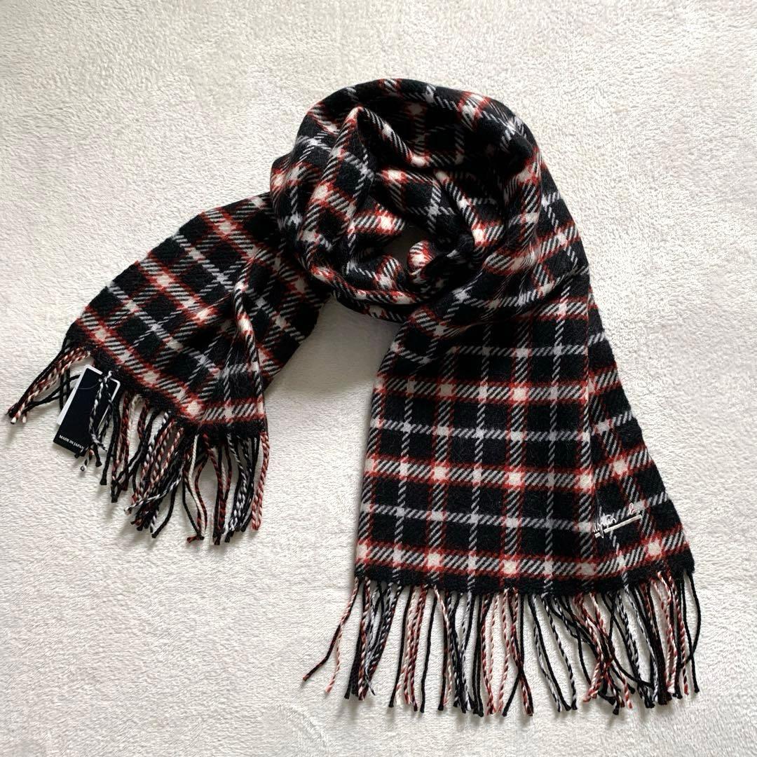 新品タグ　agnes b. アニエスベー　ウールマフラー　大判ストール　チェック
