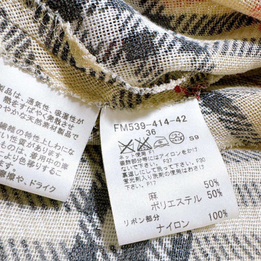 バーバリーブルーレーベル リネン ノバチェック ワンピース リボン