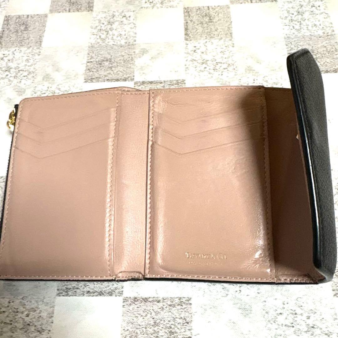 【週末限定セール】ティファニー Tロゴ 三つ折り財布 レザー ブラック