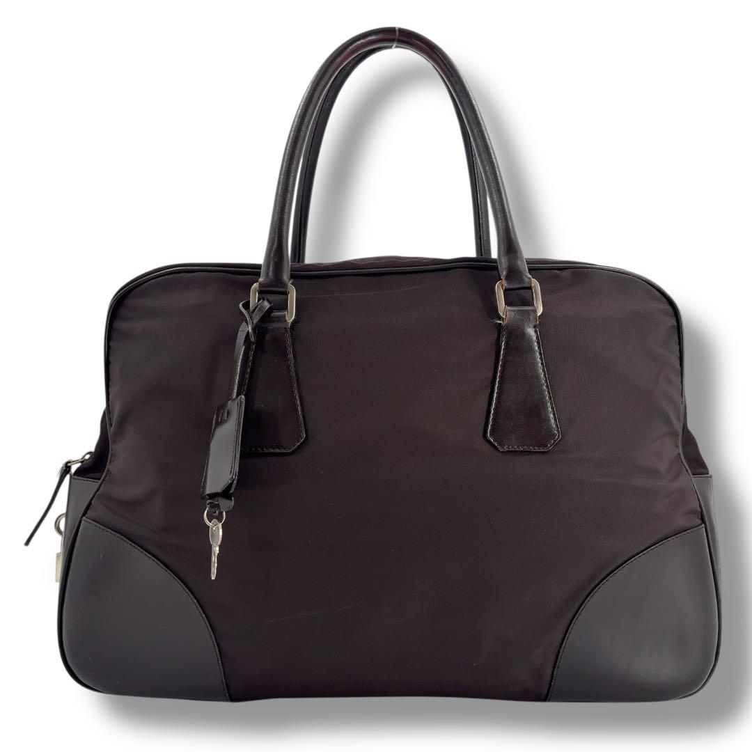 【美品】PRADA プラダ ボストンバッグ トート NERO　鍵　三角プレート