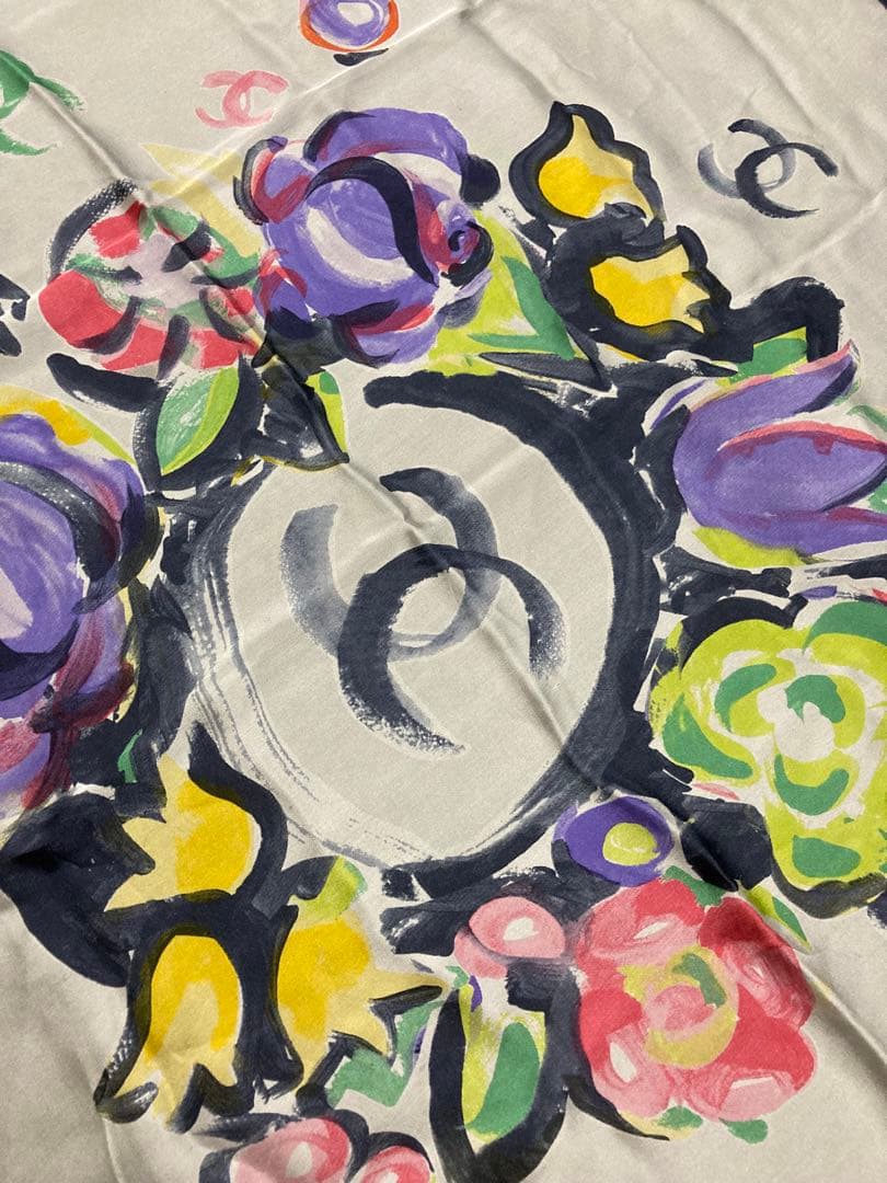 CHANEL シャネル　シフォン スカーフ　花柄 ショール　ストール
