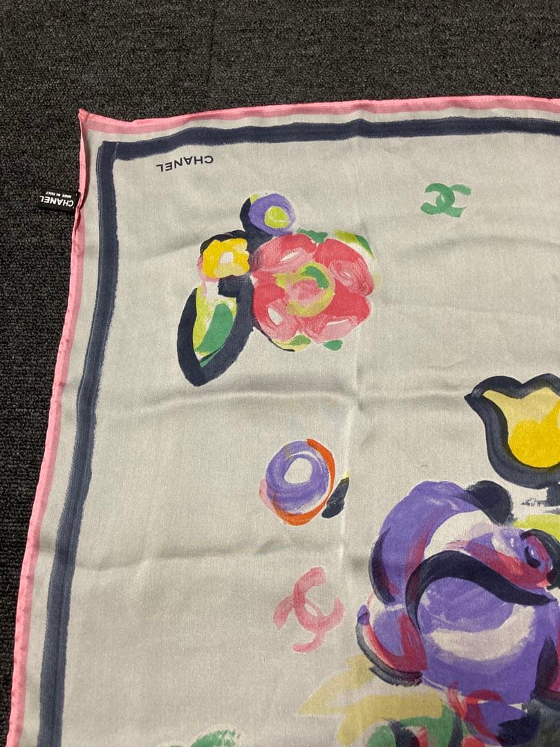 CHANEL シャネル　シフォン スカーフ　花柄 ショール　ストール