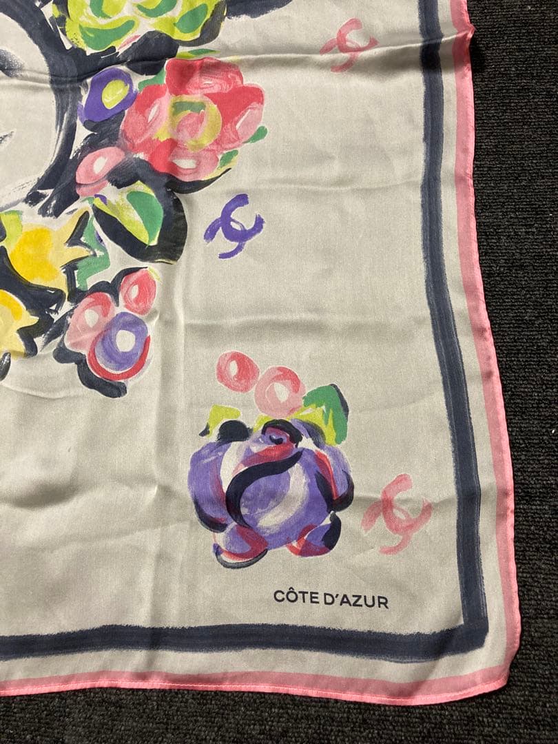 CHANEL シャネル　シフォン スカーフ　花柄 ショール　ストール