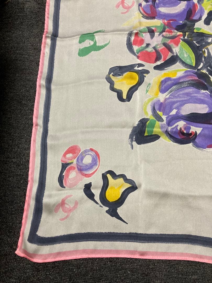CHANEL シャネル　シフォン スカーフ　花柄 ショール　ストール