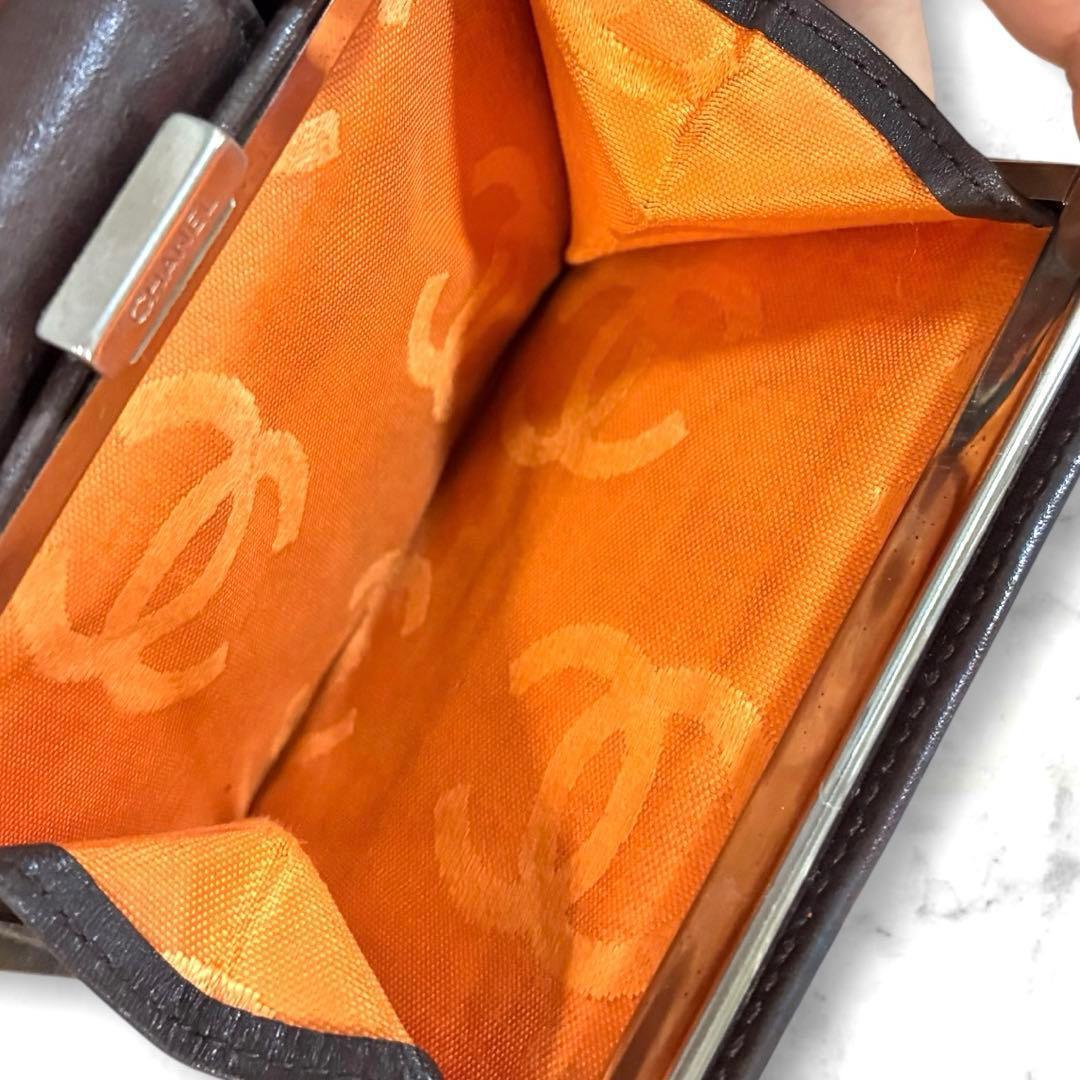 【レア】CHANEL シャネル カンボンライン 二つ折り財布 がま口 ブラウン