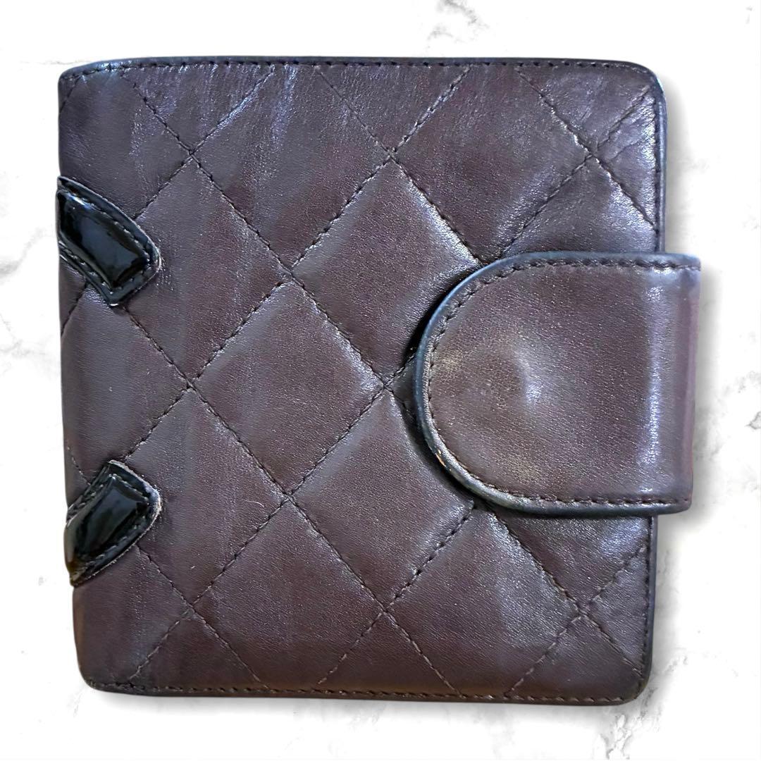 【レア】CHANEL シャネル カンボンライン 二つ折り財布 がま口 ブラウン