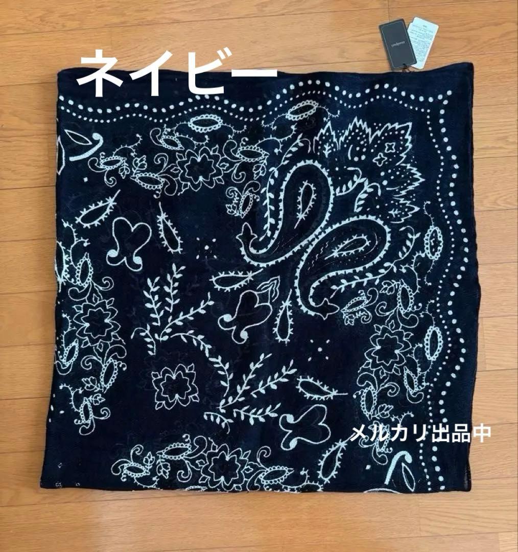 マニプリ完売品リネンストールカレイドバンダナ 120ネイビー新品タグ付き