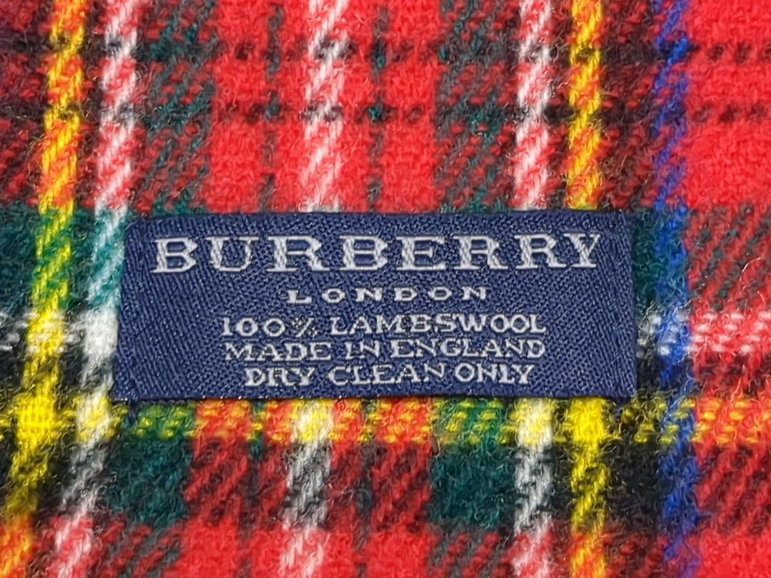 赤チェック　Burberry マフラー　バーバリー　ラムウール100％