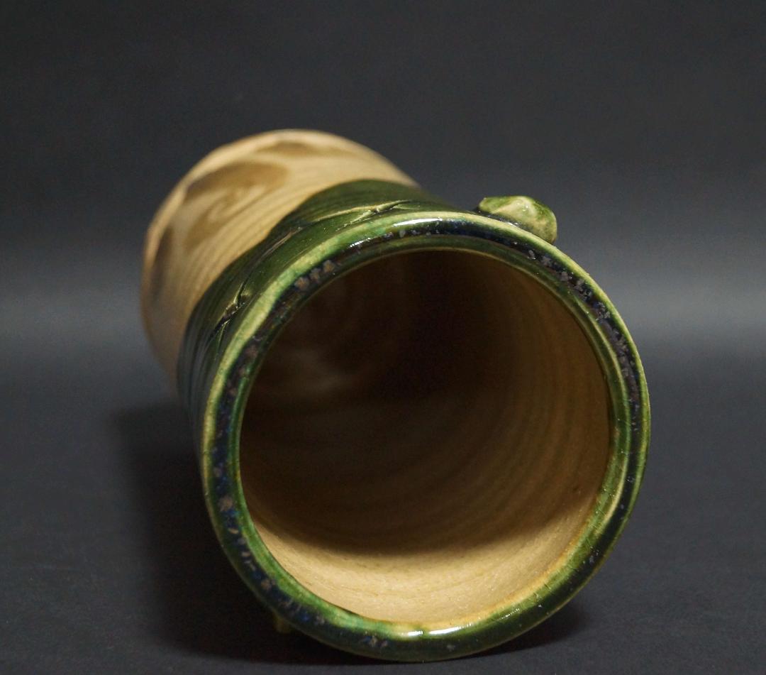 織部焼 児島塊太郎造 色絵 双耳 花瓶 花入 花生 壷 壺 花器 共箱