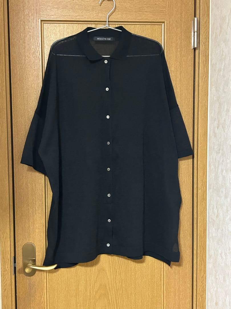 【美品】ミズイロインド ワイドニットシャツ　2-220025 ブラック