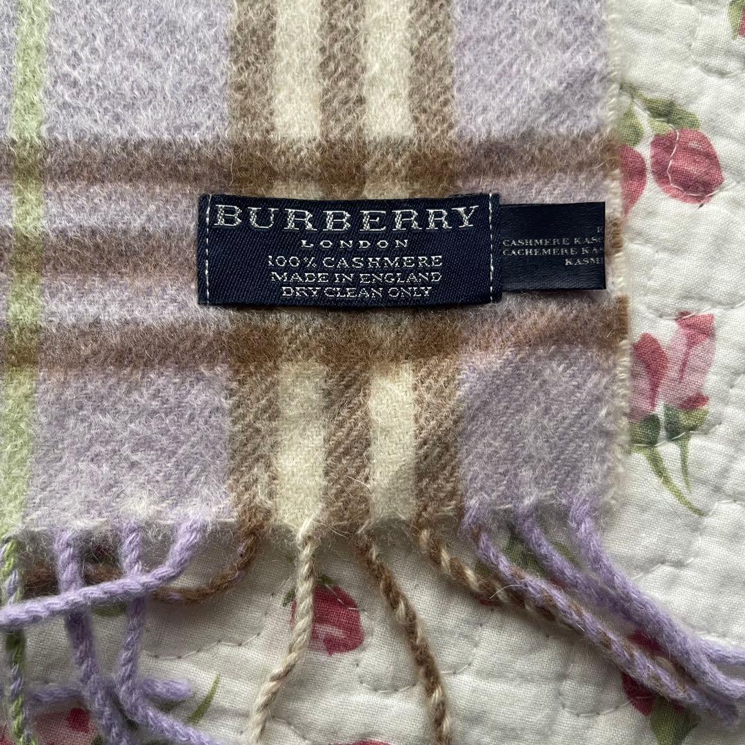 BURBERRY カシミヤ100% マフラー チェック柄　淡い紫ピンク