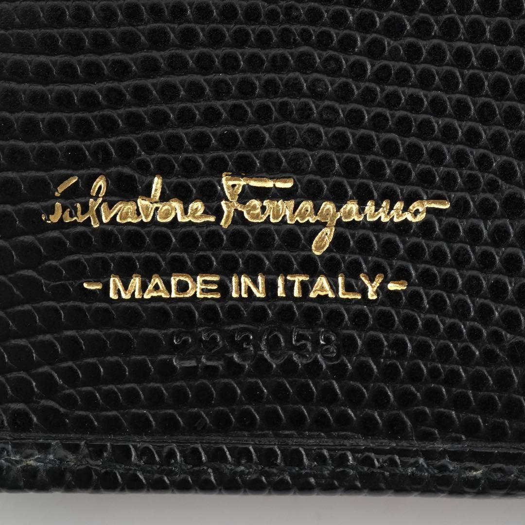 ✨未使用に近い✨　Ferragamo ミニ財布　ヴァラリボン　リザード　ブラック