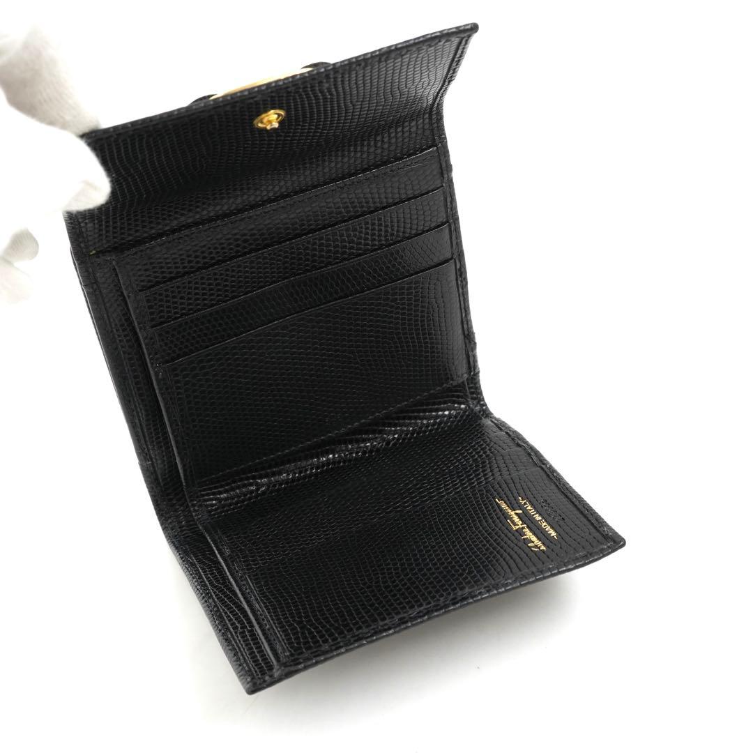 ✨未使用に近い✨　Ferragamo ミニ財布　ヴァラリボン　リザード　ブラック