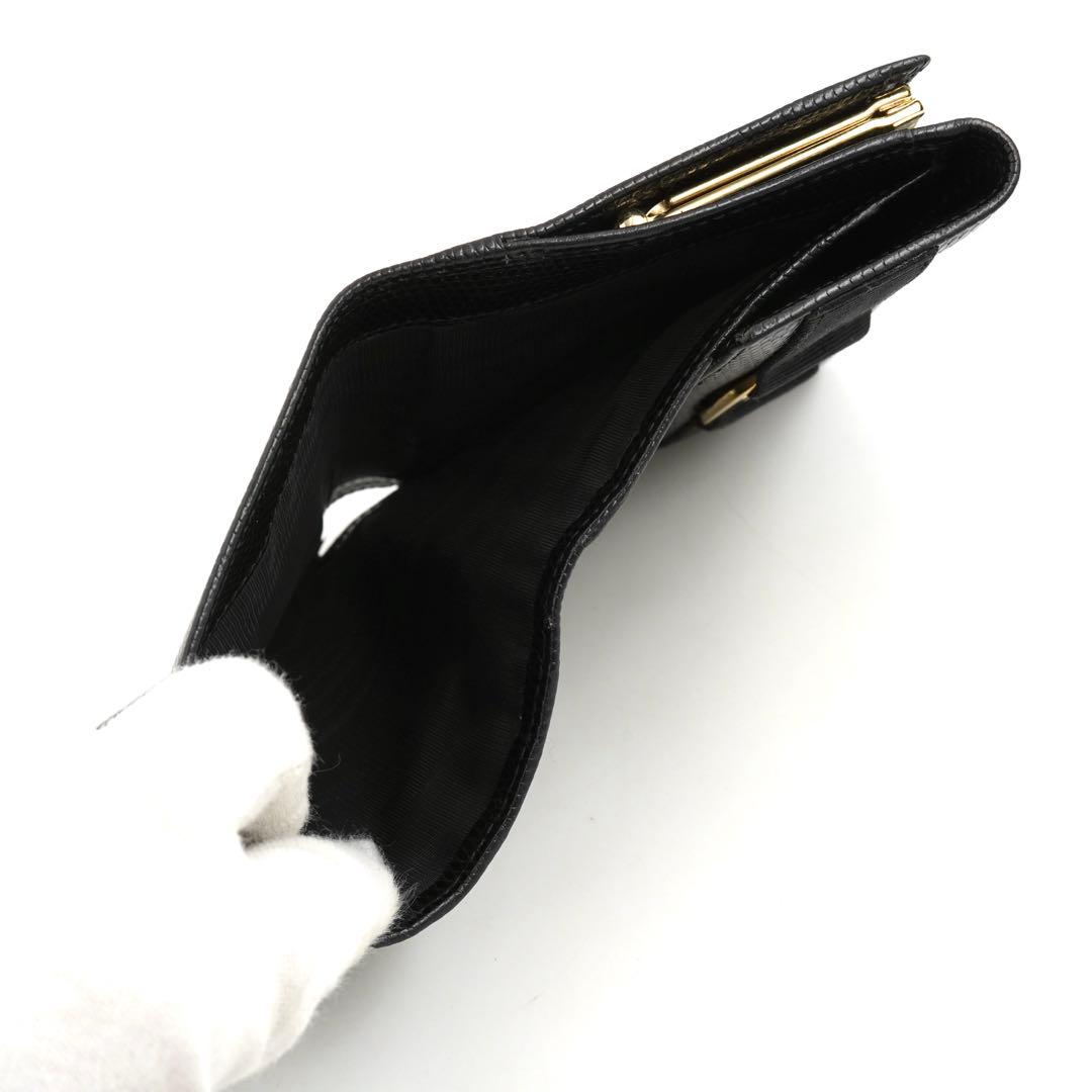 ✨未使用に近い✨　Ferragamo ミニ財布　ヴァラリボン　リザード　ブラック