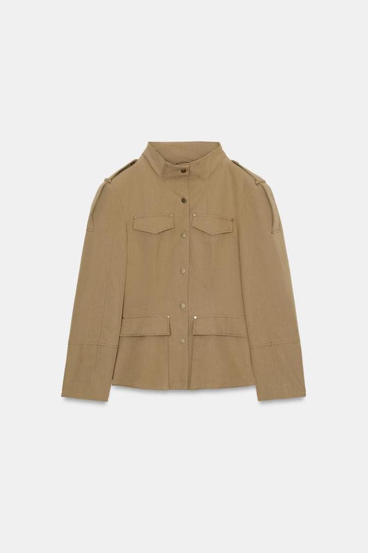 新品 ZARA ループディテールフィットブレザー ライトカーキ S